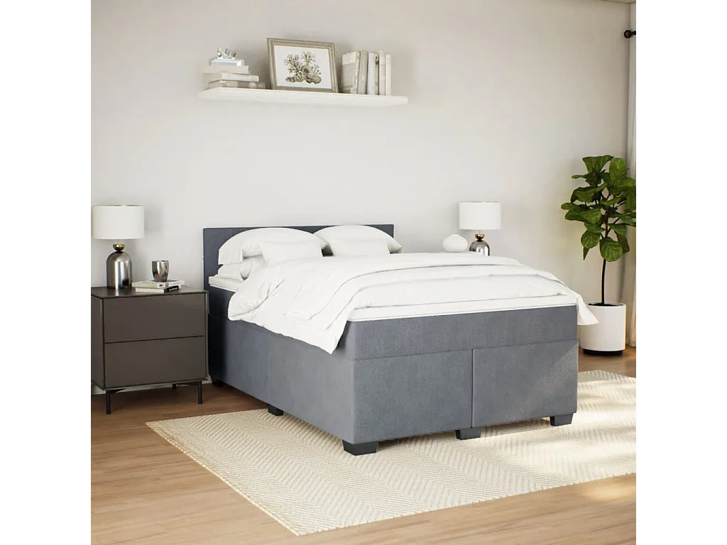 Cama box spring con colchón terciopelo gris oscuro 140x190 cm