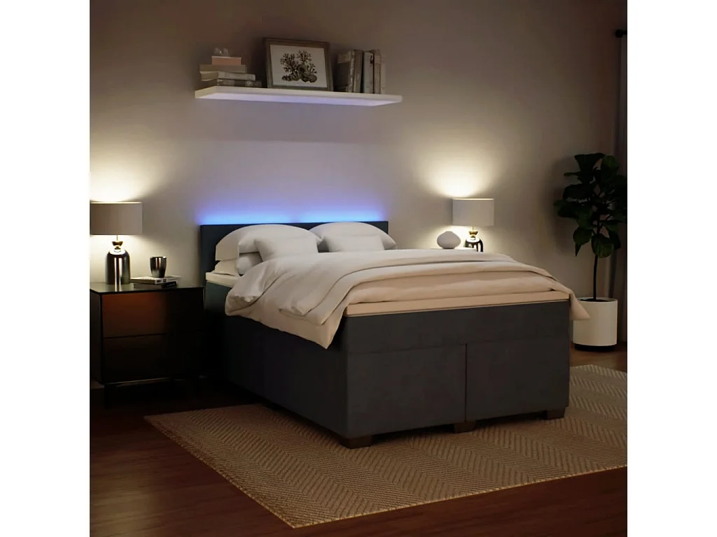 Cama box spring con colchón terciopelo gris oscuro 140x190 cm
