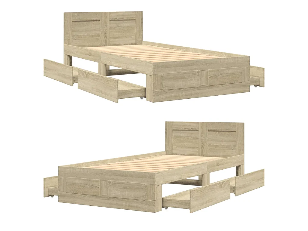 Bedframe met hoofdbord bewerkt hout sonoma eiken 75x190 cm