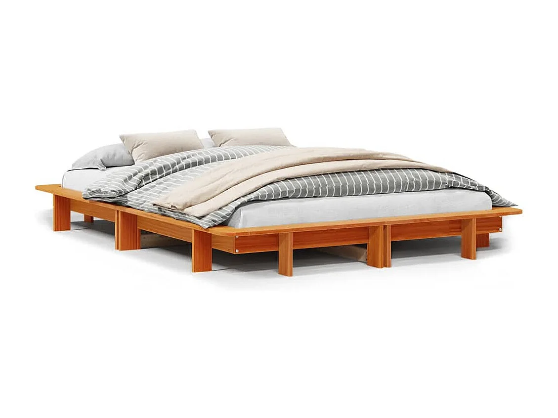 Cadre de lit sans matelas cire marron 140x200cm bois pin massif