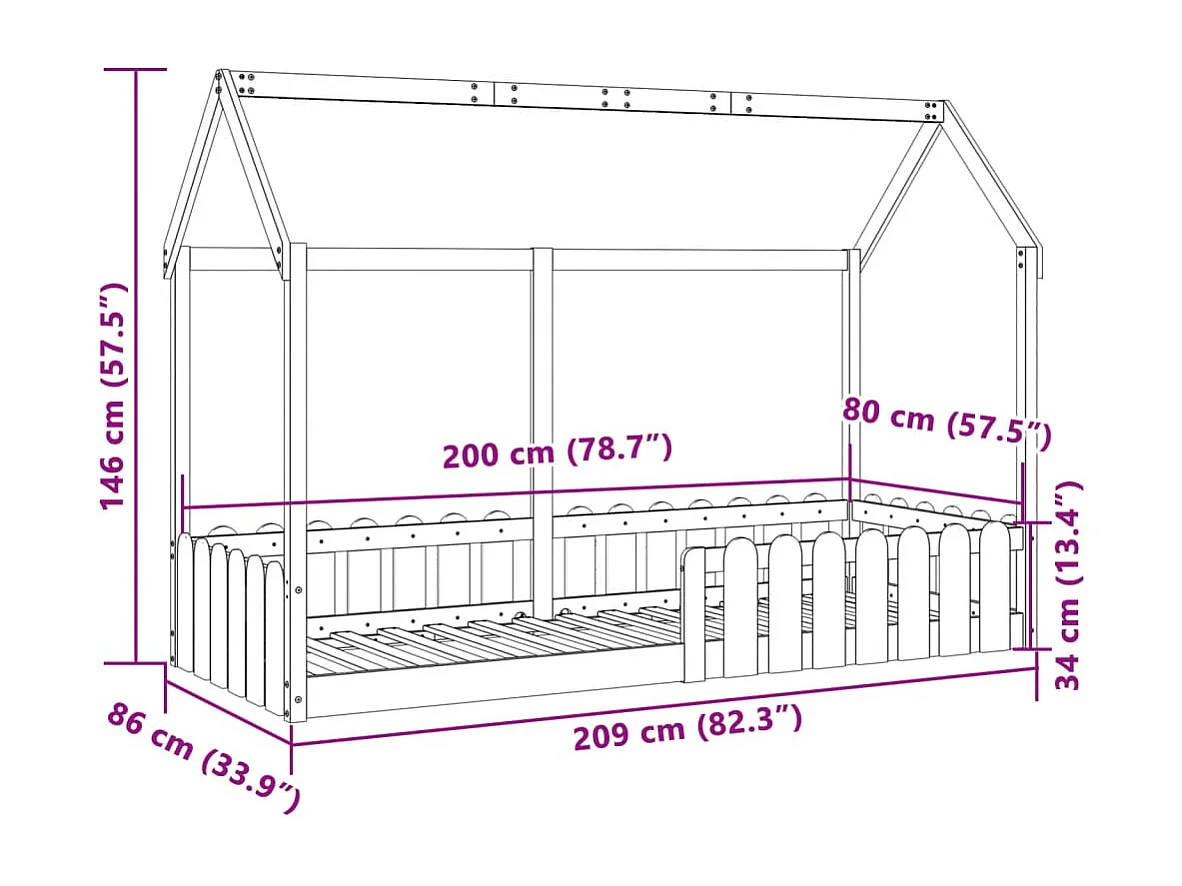 Cadre de lit d'enfants forme de maison sans matelas 80x200 cm
