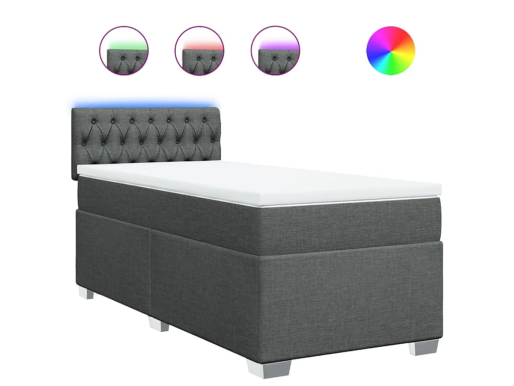 Cama box spring con colchón tela gris oscuro 100x200 cm