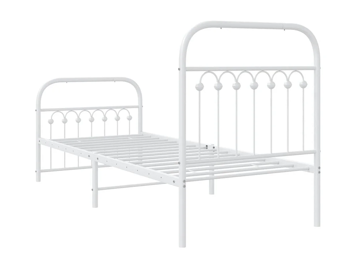 Cadre de lit métal sans matelas avec pied de lit blanc 80x200cm