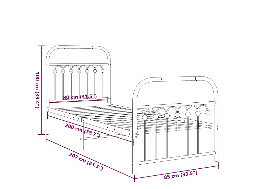 Bedframe met hoofd- en voeteneinde metaal wit 80x200 cm
