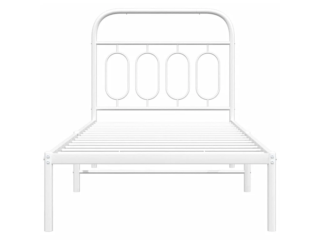 Cadre de lit métal sans matelas avec tête de lit blanc 90x190cm