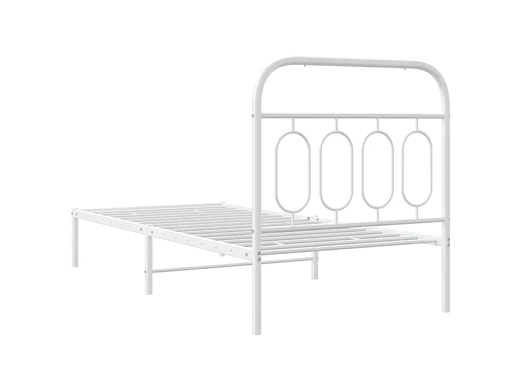 Cadre de lit métal sans matelas avec tête de lit blanc 90x190cm