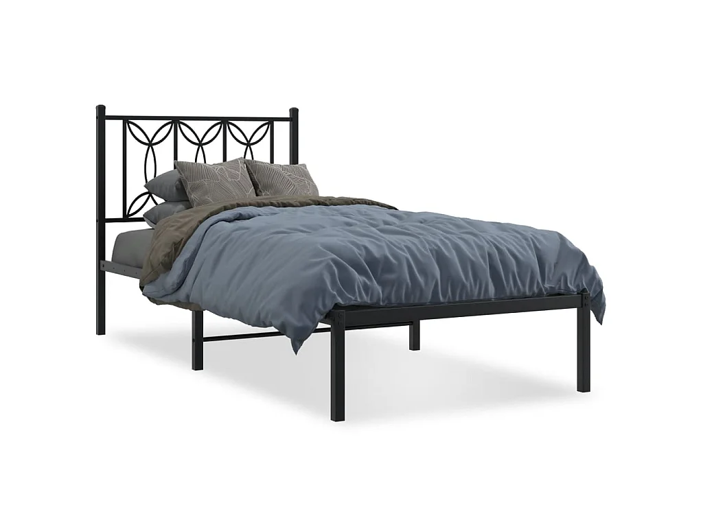 Bedframe met hoofdbord metaal zwart 80x200 cm