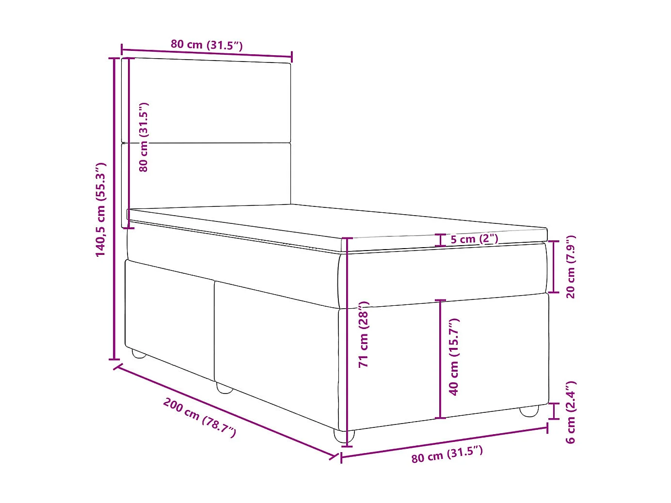 Boxspringbett mit Matratze Hellgrau 80x200 cm Stoff