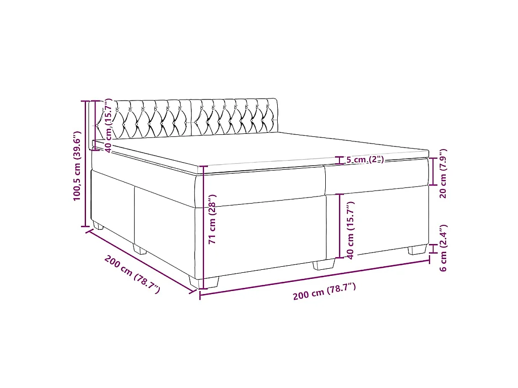 Cama box spring con colchón terciopelo azul 200x200 cm