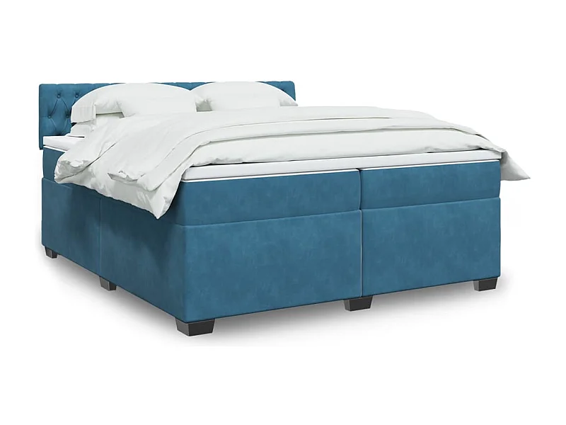 Cama com molas/colchão 200x200 cm veludo azul