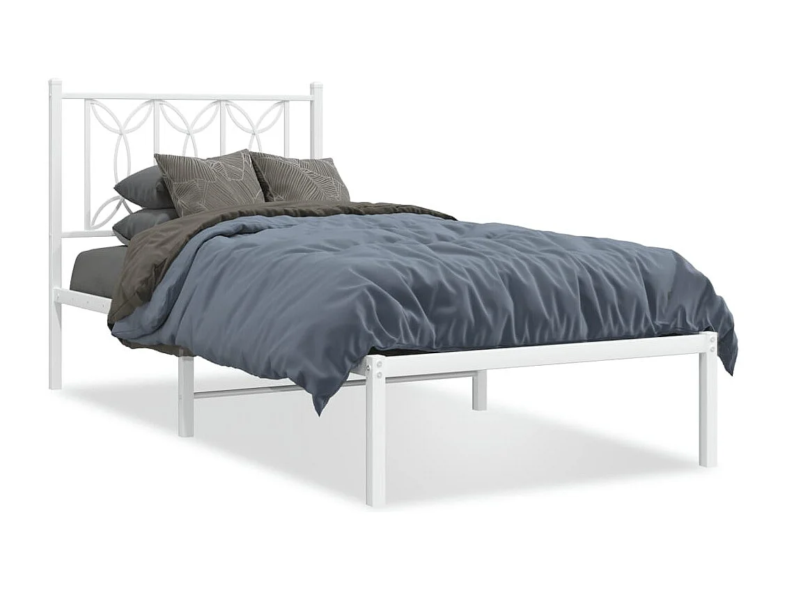 Cadre de lit métal sans matelas avec tête de lit blanc 90x200cm