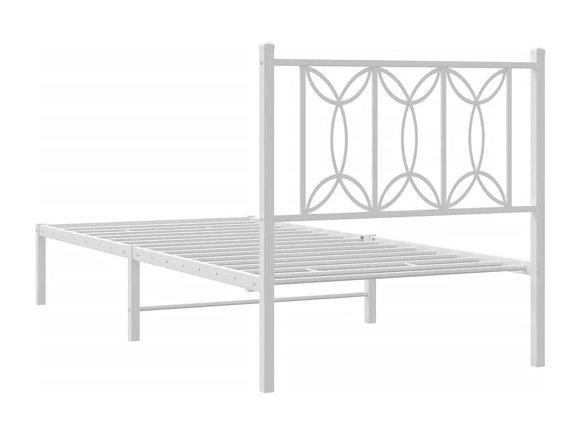 Cadre de lit métal sans matelas avec tête de lit blanc 90x200cm
