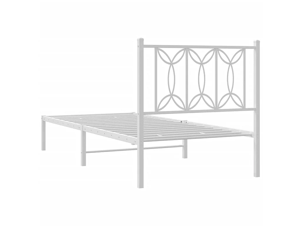 Cadre de lit métal sans matelas avec tête de lit blanc 90x200cm