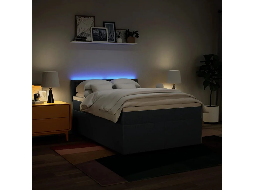 Boxspringbett mit Matratze Blau 140x200 cm Stoff