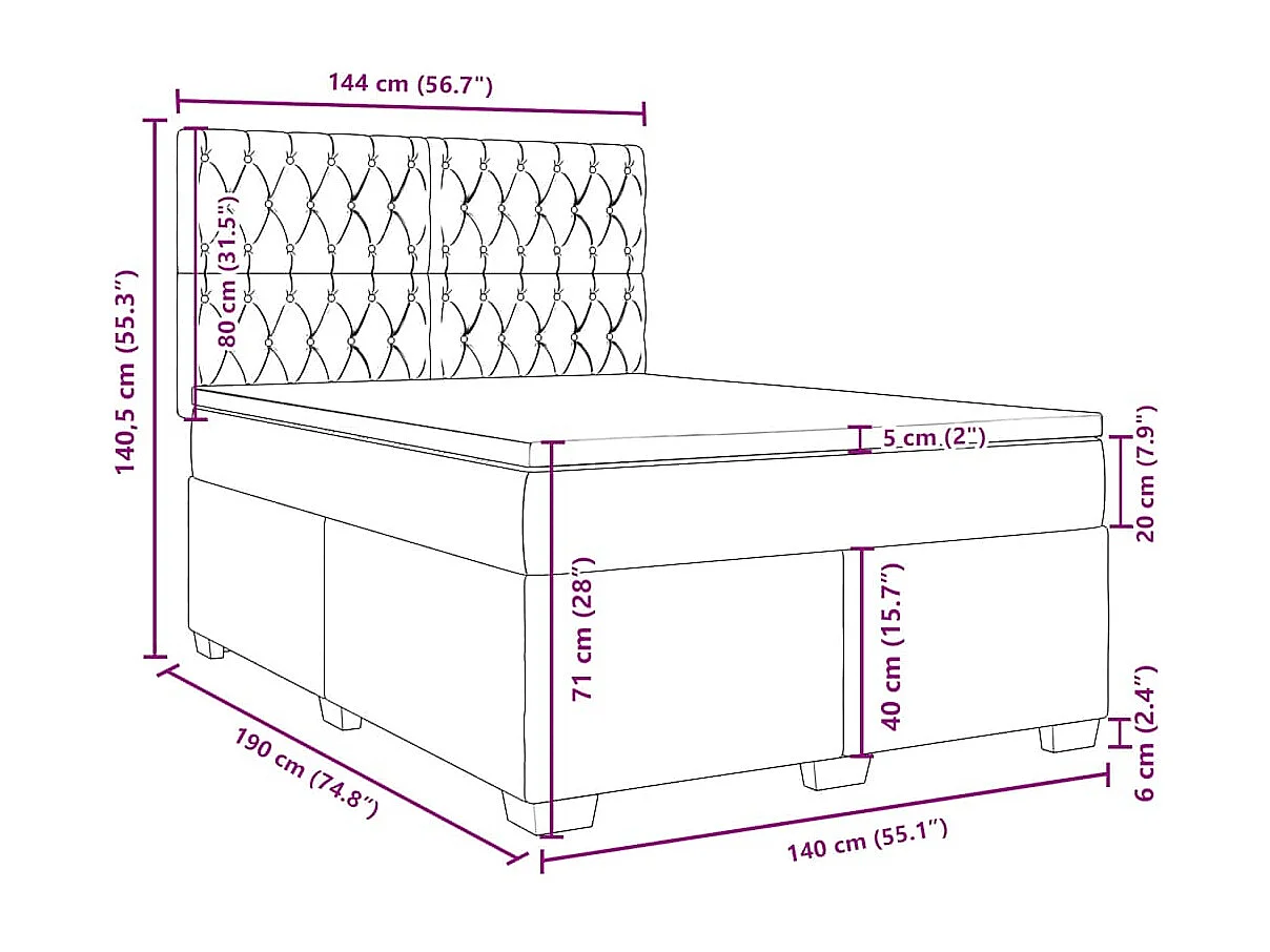 Boxspringbett mit Matratze Blau 140x190 cm Samt