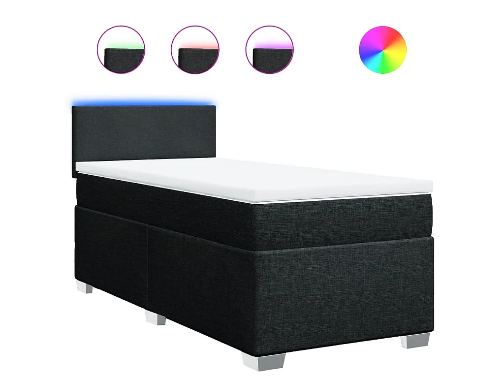 Cama box spring con colchón tela negro 80x200 cm