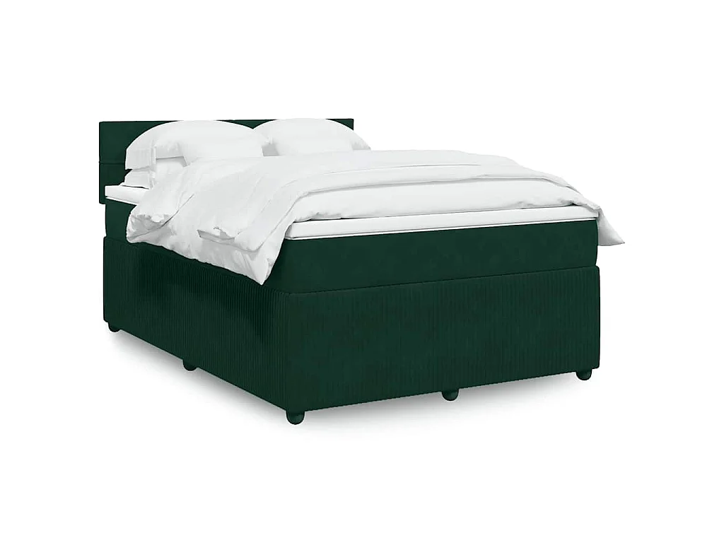 Cama com molas/colchão 160x200 cm veludo verde-escuro