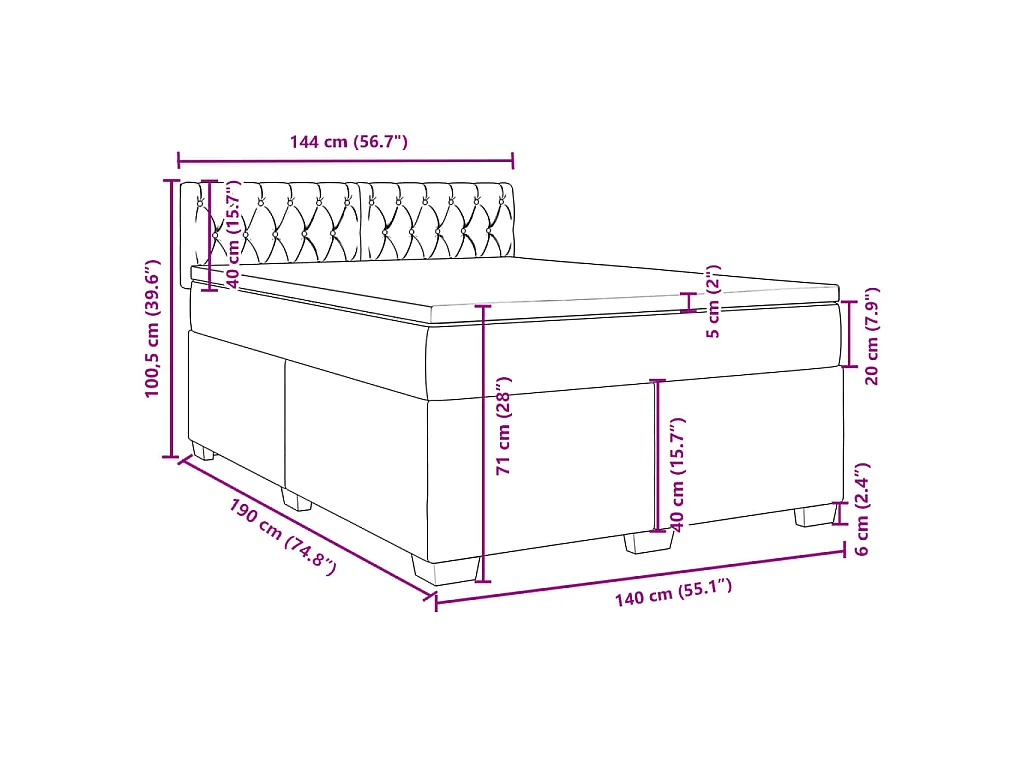 Boxspring met matras fluweel roze 140x190 cm