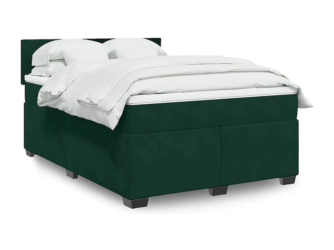 Cama box spring con colchón terciopelo verde oscuro 140x200 cm