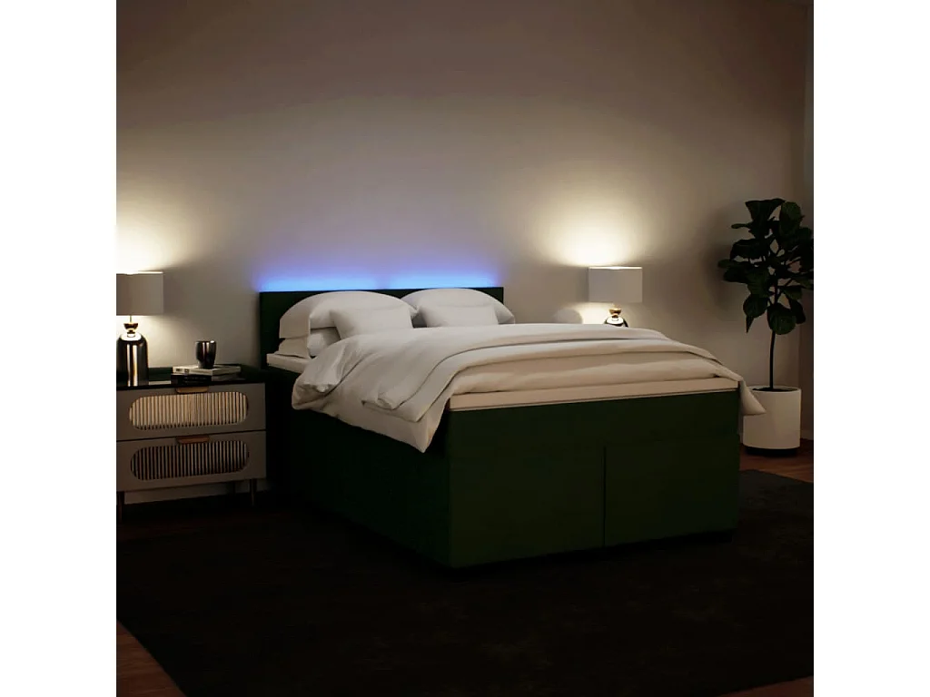 Cama box spring con colchón terciopelo verde oscuro 140x200 cm