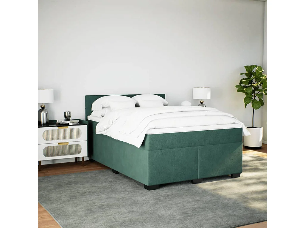 Cama box spring con colchón terciopelo verde oscuro 140x200 cm