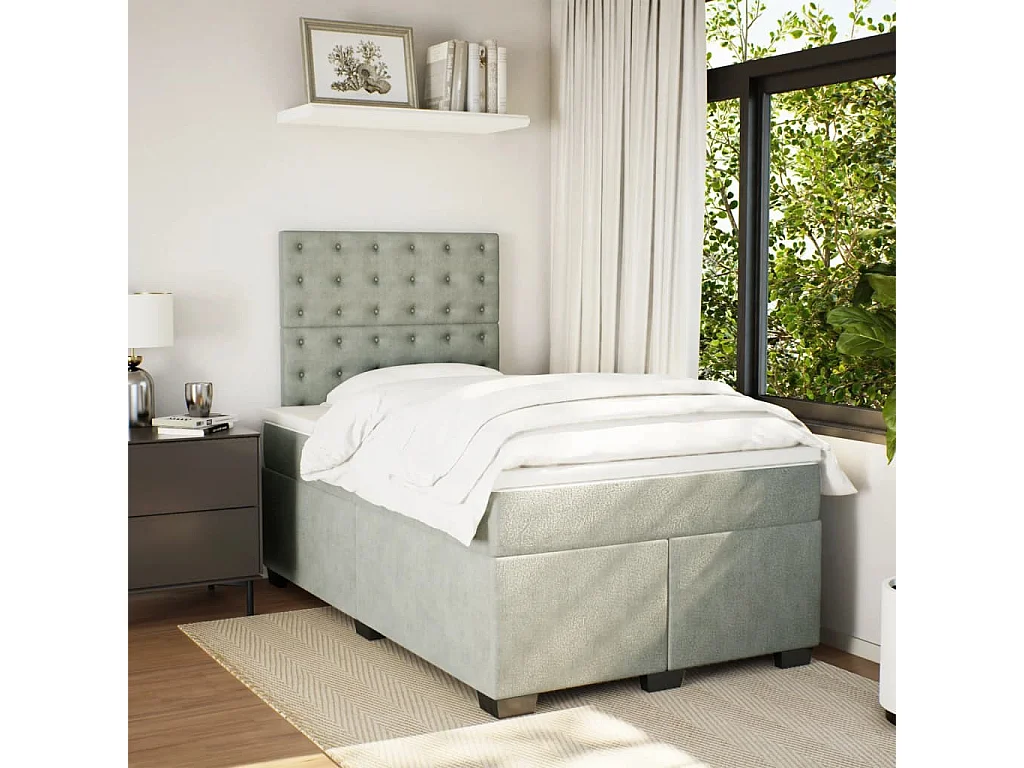 Boxspringbett mit Matratze Hellgrau 120x200 cm Samt