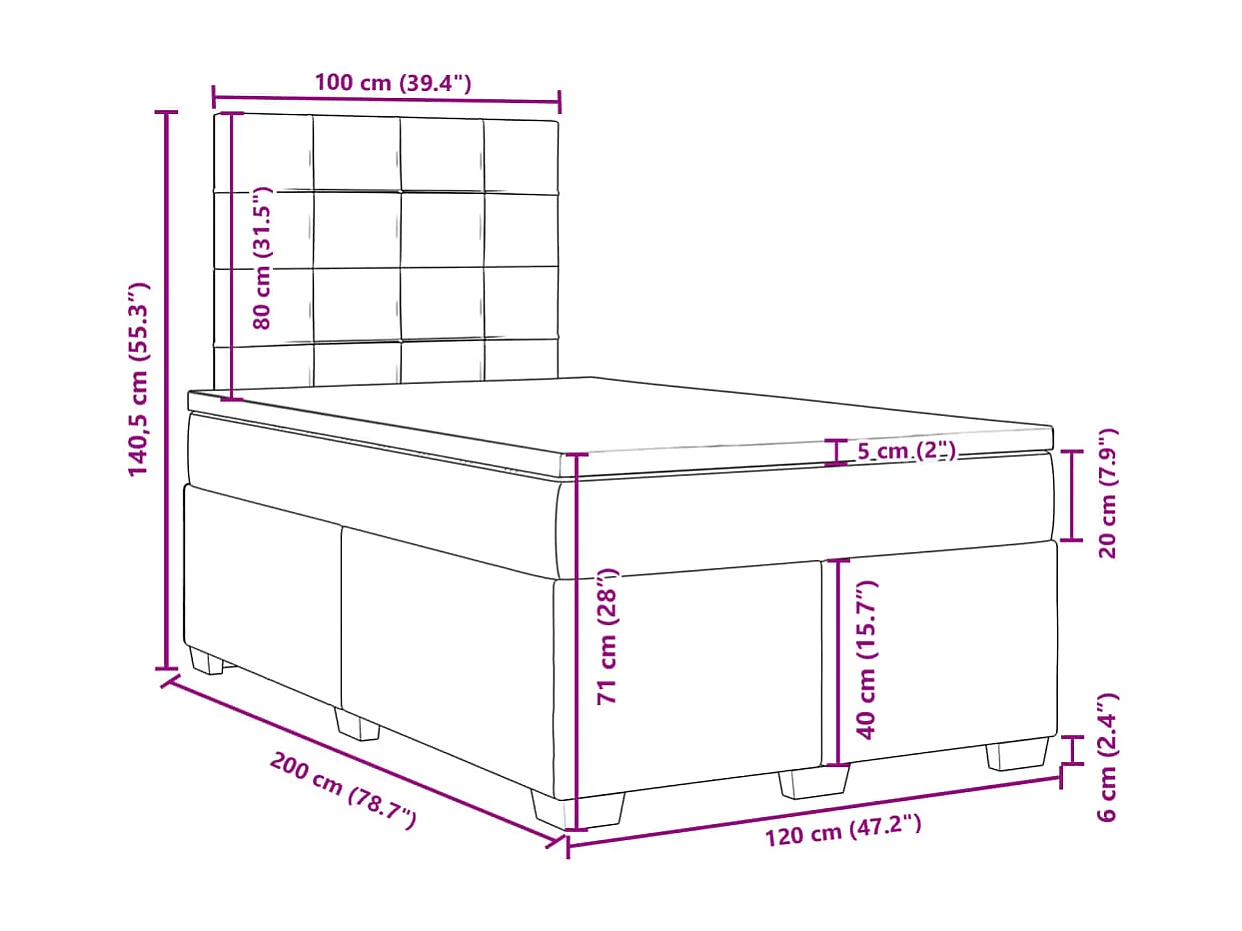 Boxspringbett mit Matratze Dunkelgrau 120x200 cm Samt
