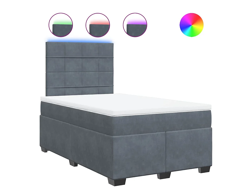 Cama box spring con colchón terciopelo gris oscuro 120x200 cm