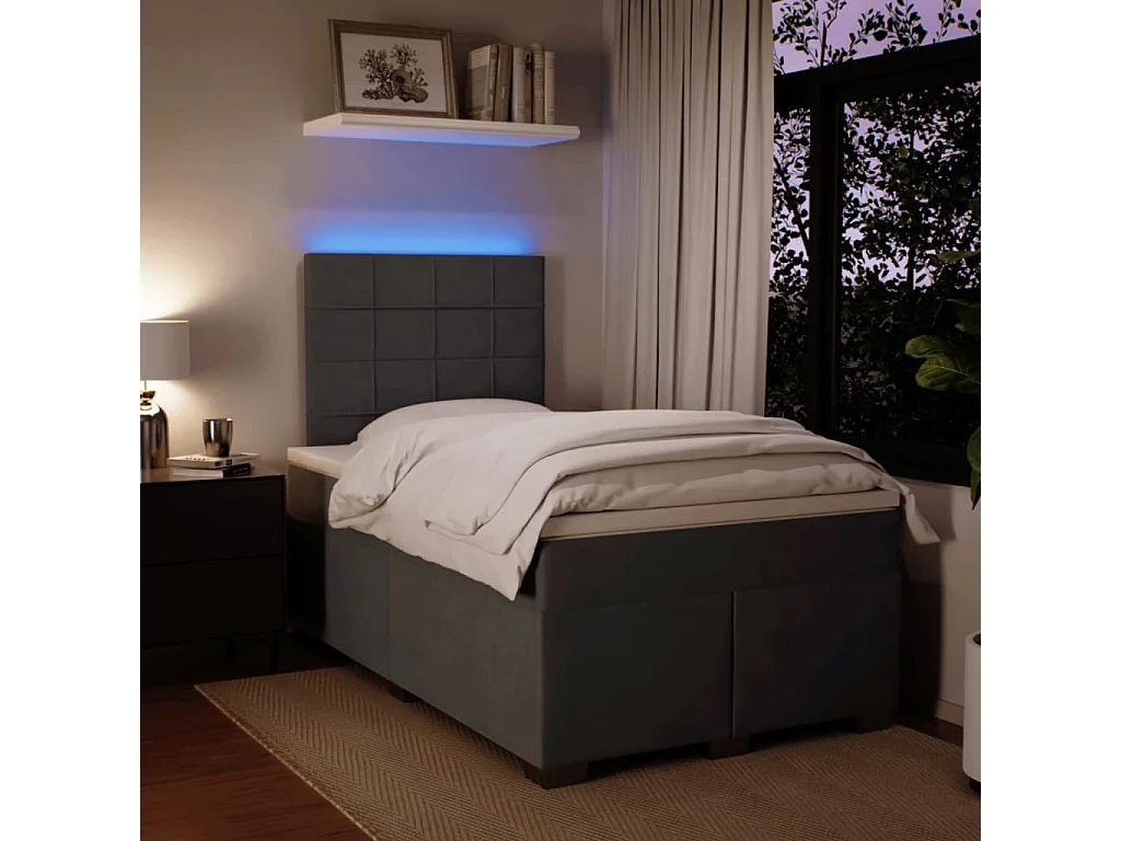Cama box spring con colchón terciopelo gris oscuro 120x200 cm