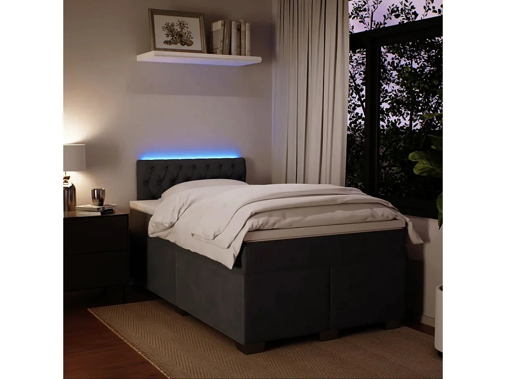 Giroletto a Molle con Materasso Grigio Scuro 120x190 cm Velluto