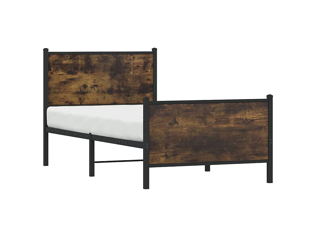 Cadre de lit en métal sans matelas chêne fumé 75x190 cm