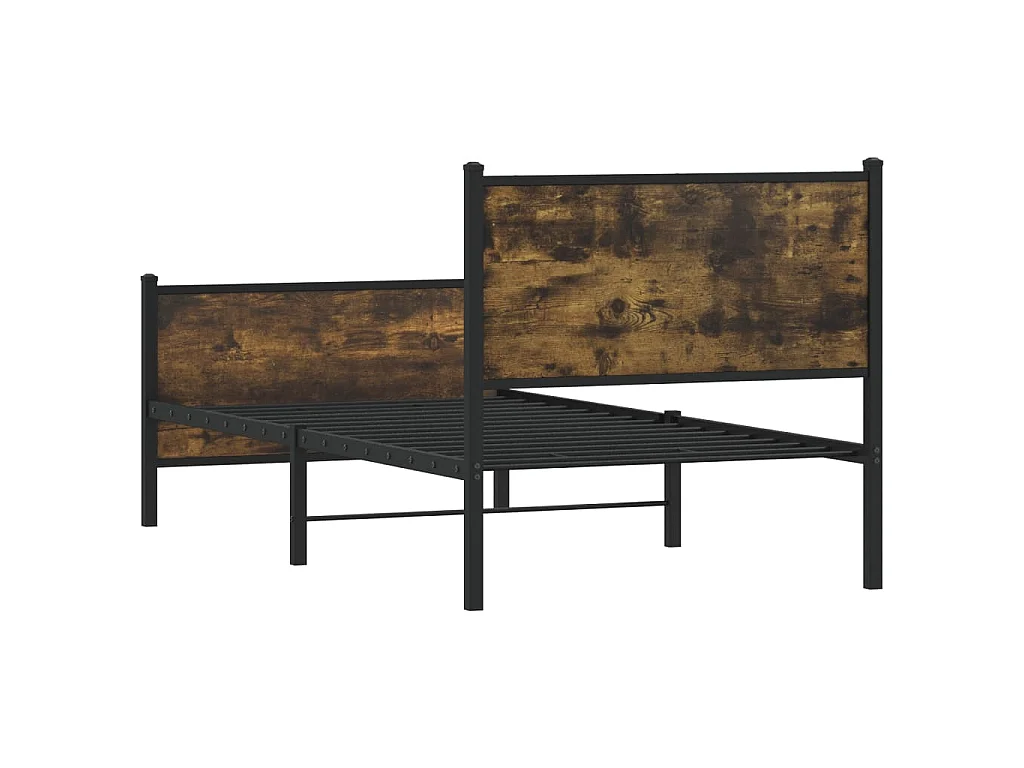 Cadre de lit en métal sans matelas chêne fumé 75x190 cm