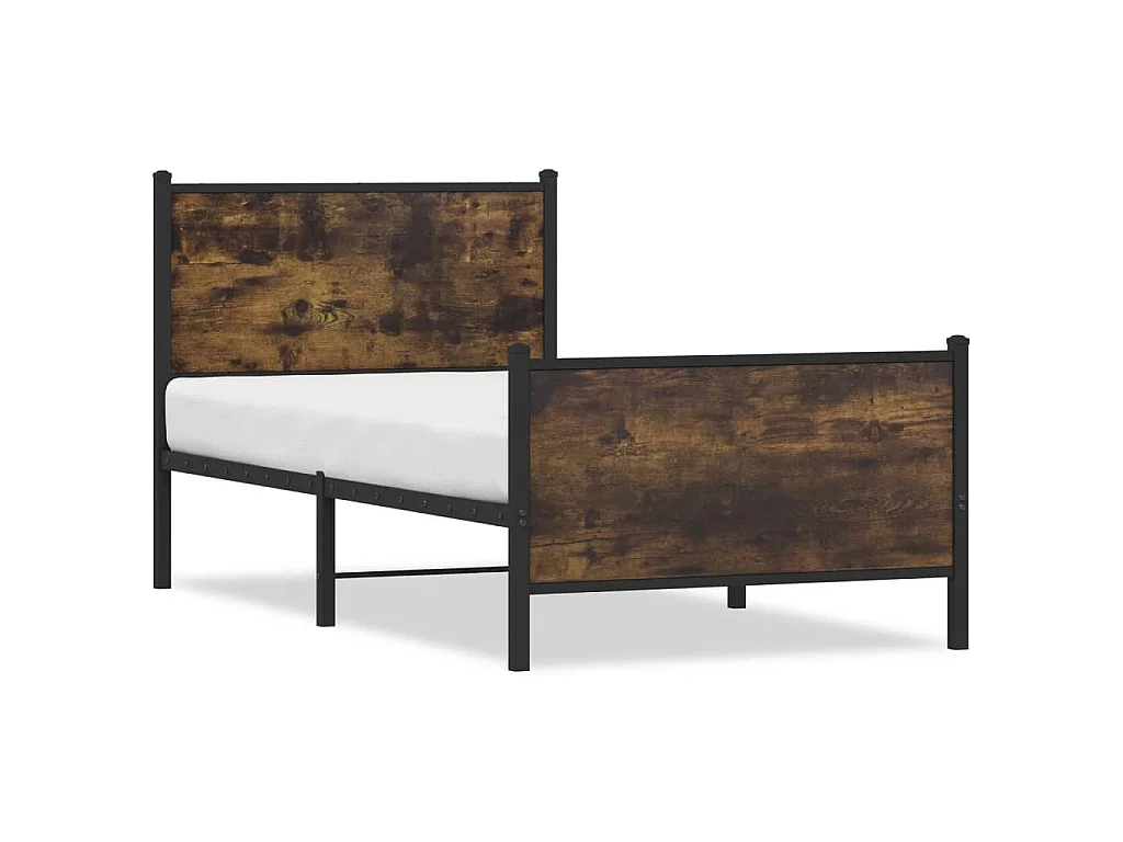 Cadre de lit en métal sans matelas chêne fumé 75x190 cm