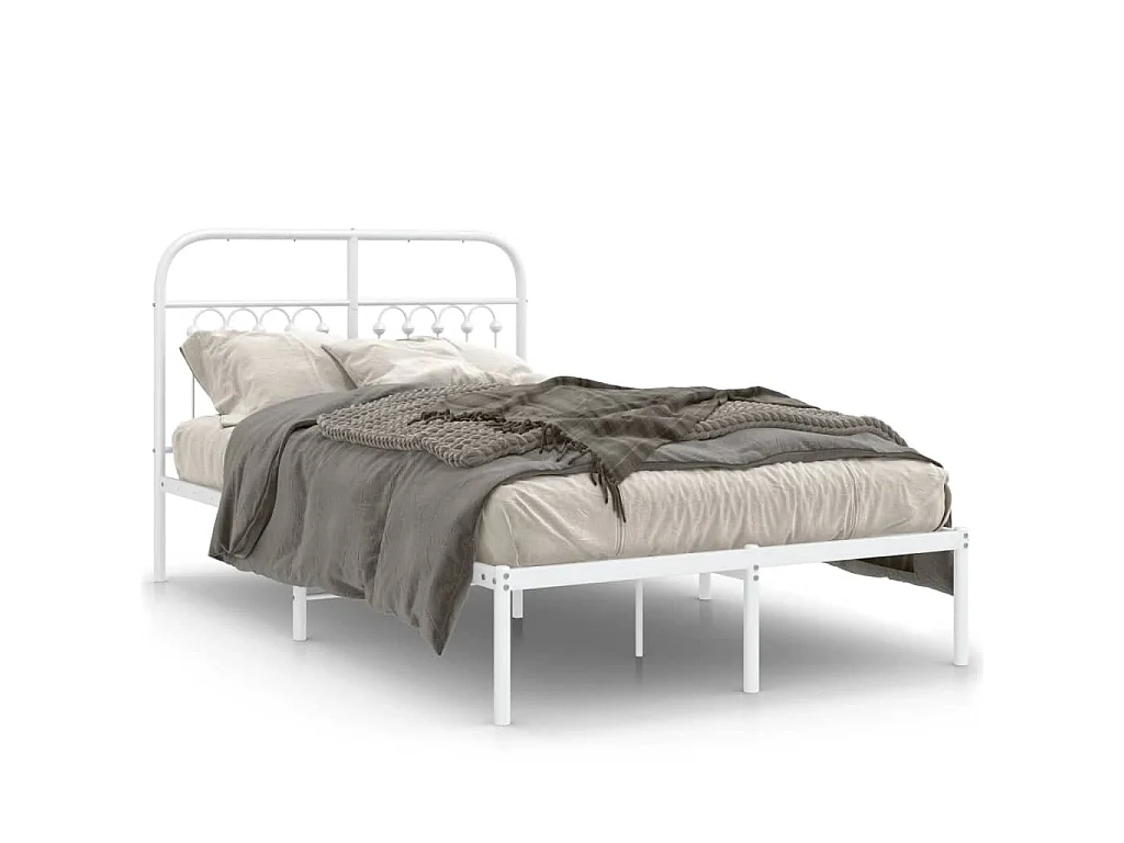 Estructura cama sin colchón con cabecero metal blanco 120x200cm