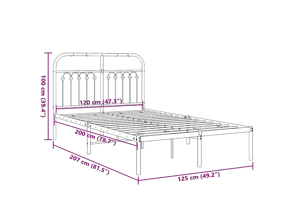 Estructura cama sin colchón con cabecero metal blanco 120x200cm