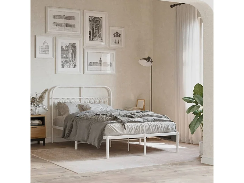 Cadre de lit métal sans matelas et tête de lit blanc 120x200 cm