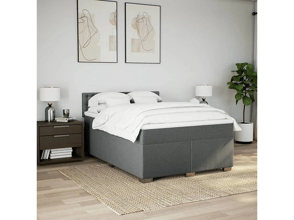 Boxspringbett mit Matratze Dunkelgrau 160x200 cm Stoff