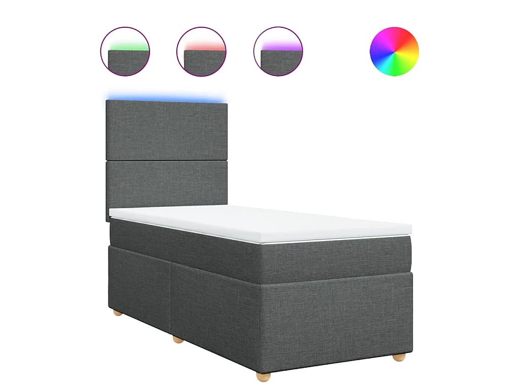 Cama box spring con colchón tela gris oscuro 90x200 cm
