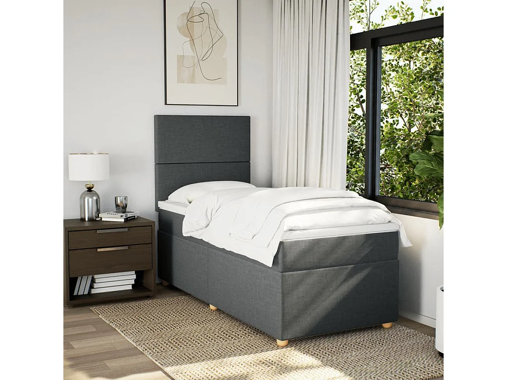 Cama box spring con colchón tela gris oscuro 90x200 cm