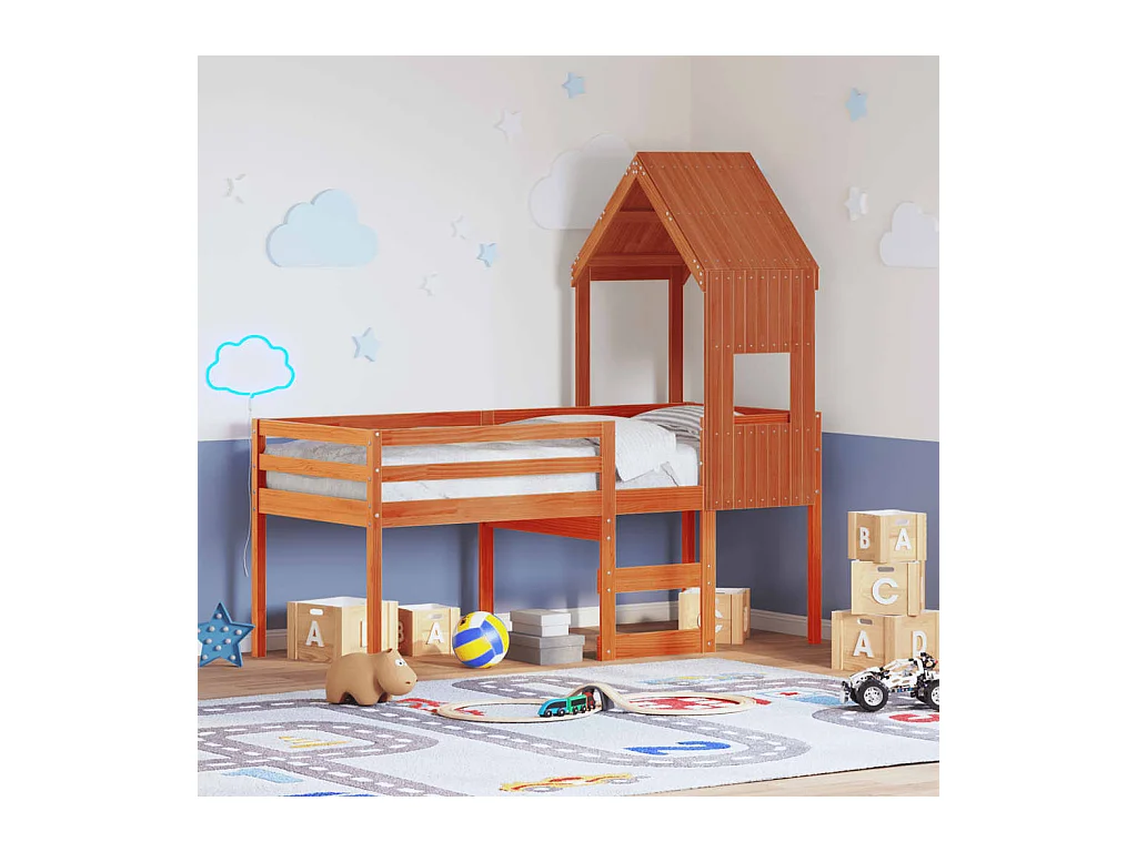 Lit haut sans matelas cire marron 75x190 cm bois de pin massif