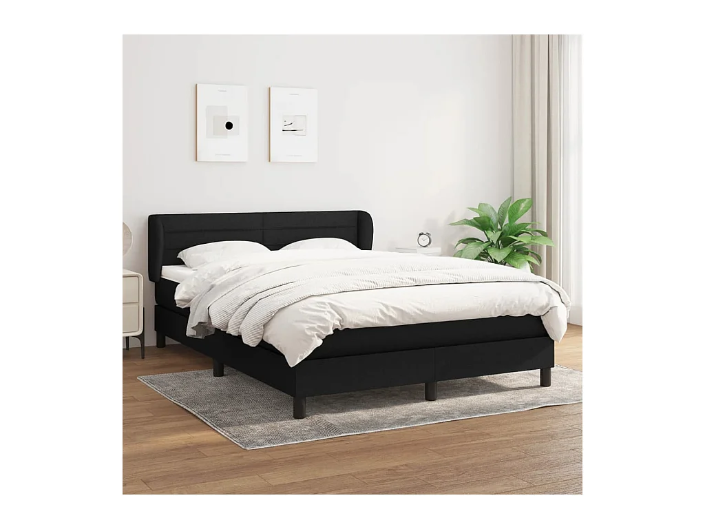 Sommier à lattes de lit avec matelas Noir 140x200 cm Tissu