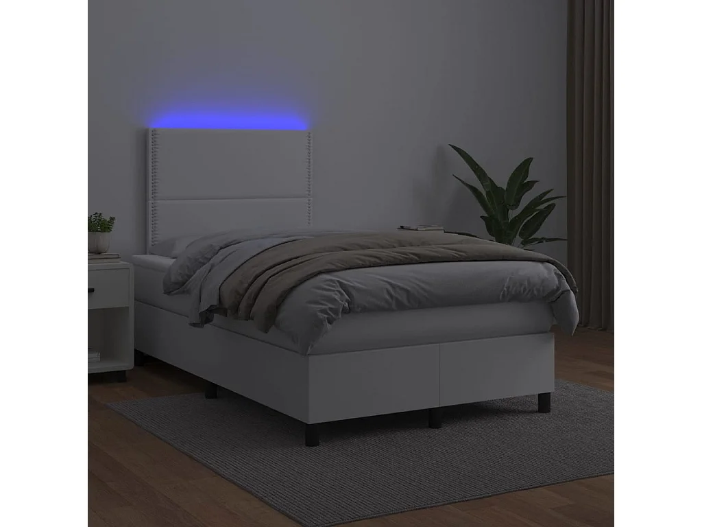 Boxspringbett mit Matratze & LED Weiß 120x190 cm Kunstleder