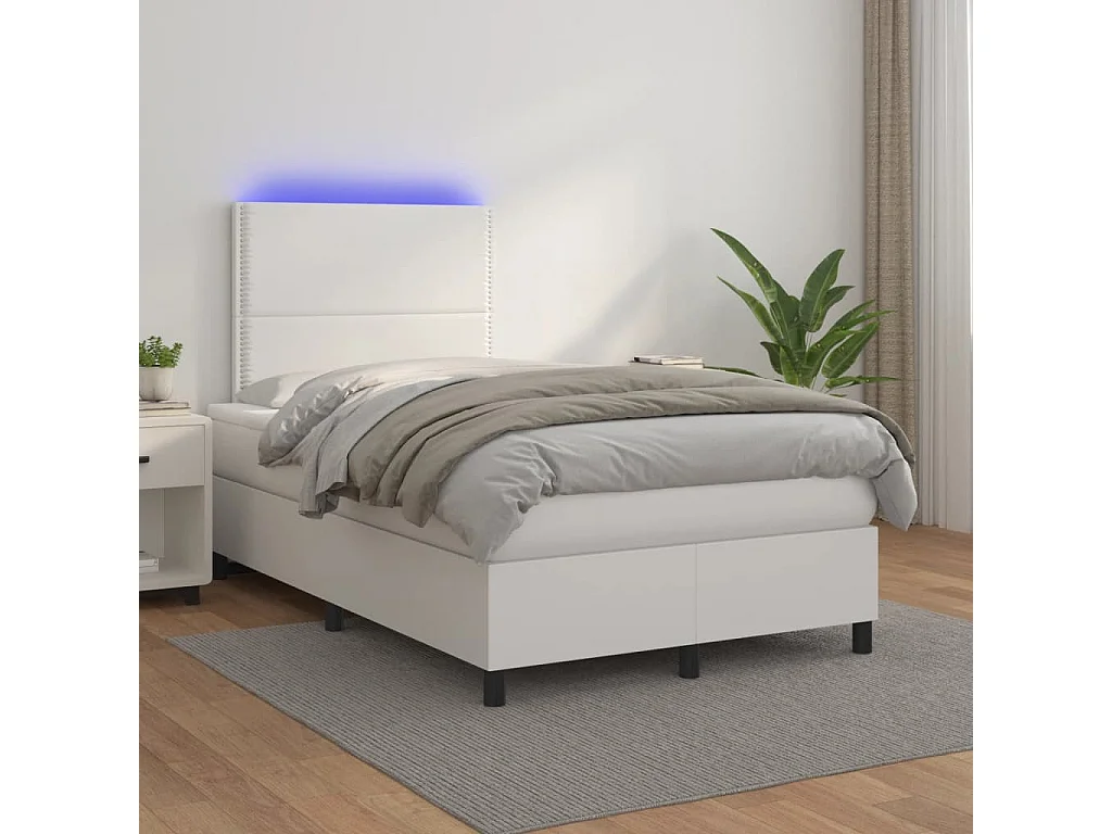 Boxspringbett mit Matratze & LED Weiß 120x190 cm Kunstleder