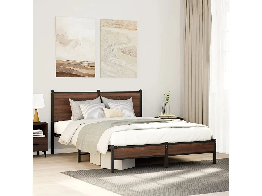 Estrutura cama sem colchão 150x200cm metal carvalho castanho