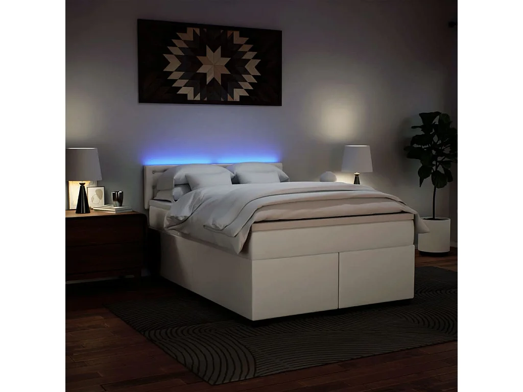 Sommier à lattes de lit avec matelas Blanc 160x200cm Similicuir