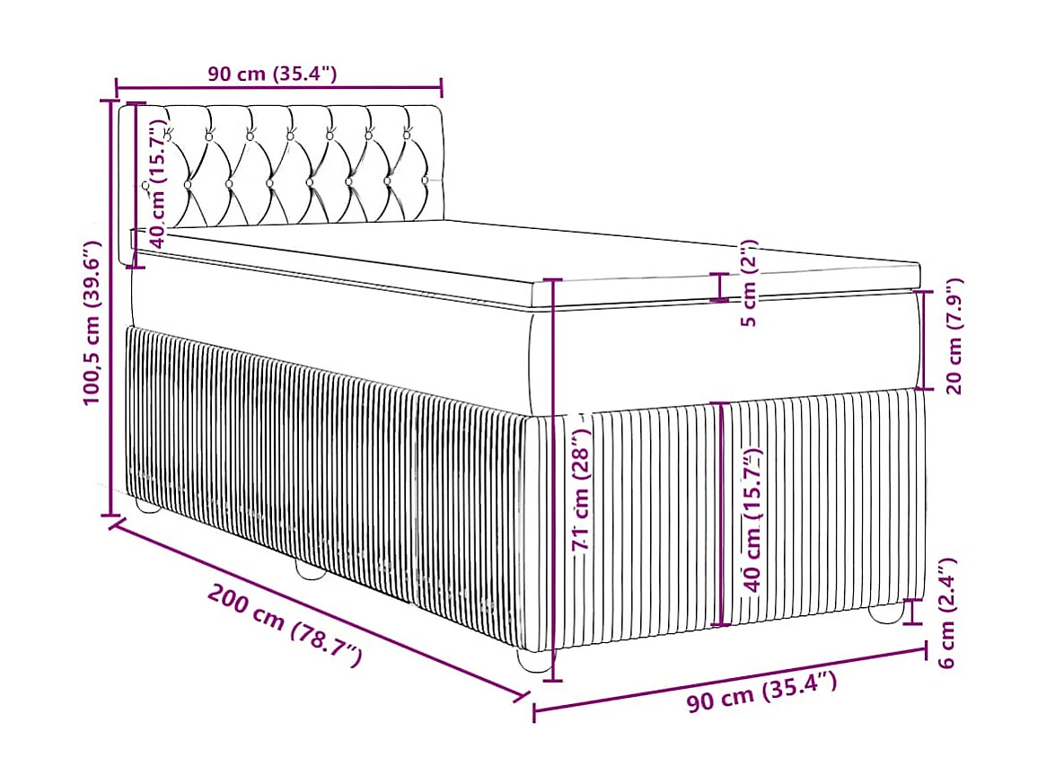 Boxspring met matras fluweel lichtgrijs 90x200 cm