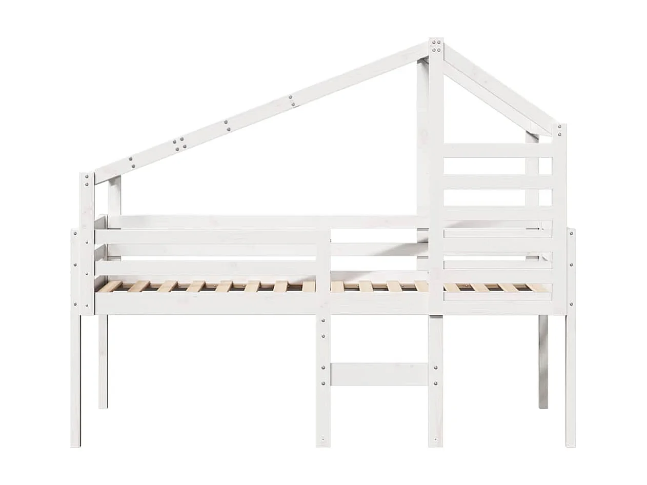 Hoogslaper met dak massief grenenhout wit 80x200 cm