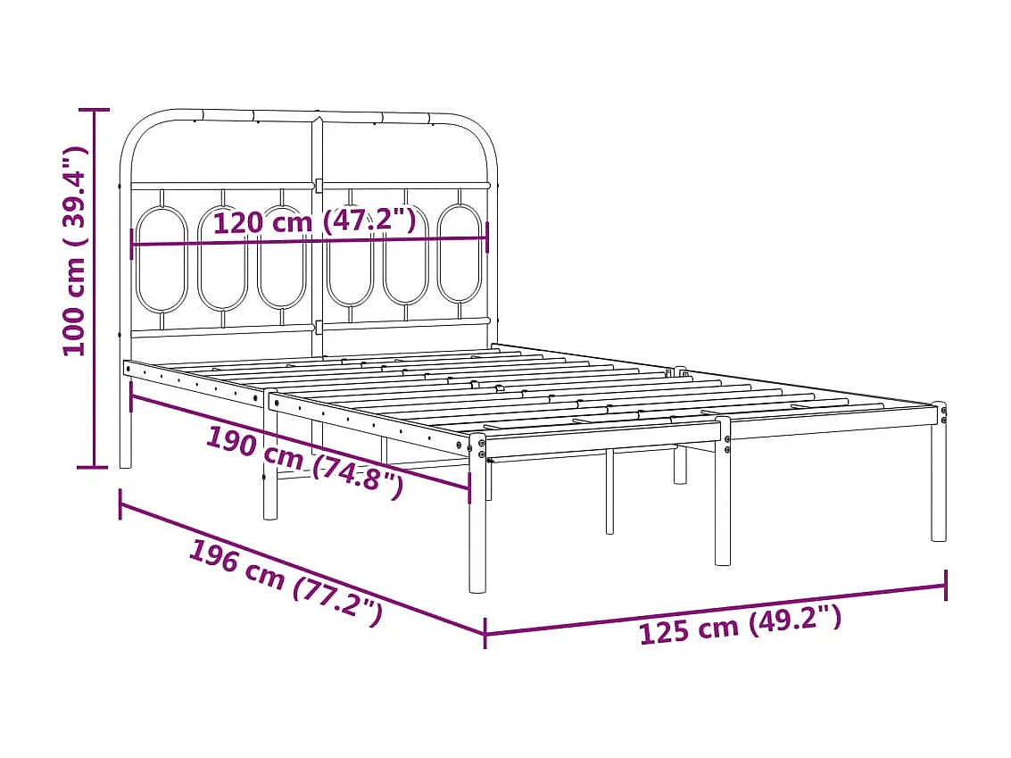 Cadre de lit métal sans matelas et tête de lit blanc 120x190 cm
