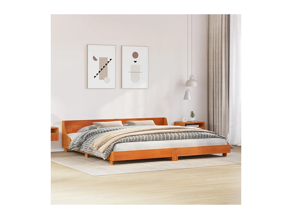 Cadre de lit sans matelas cire marron 200x200cm bois pin massif