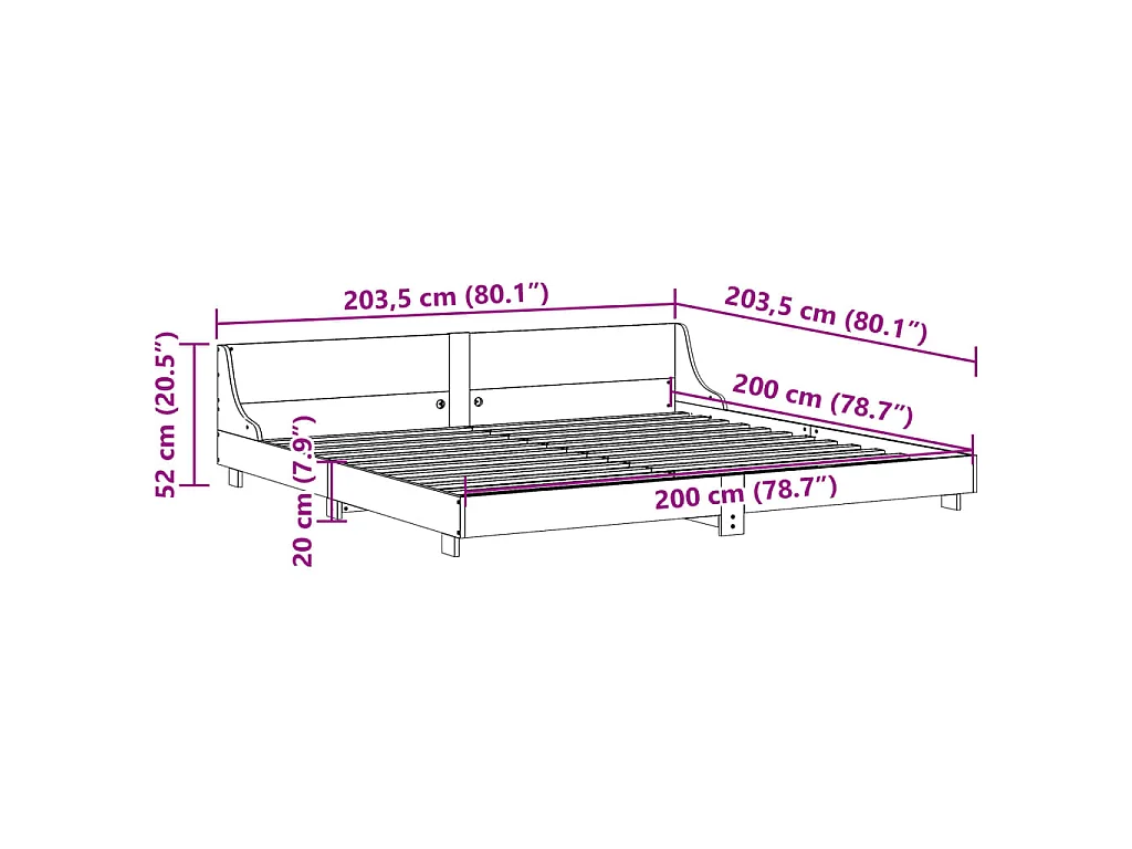 Letto senza Materasso Marrone Cera 200x200 cm in Legno di Pino
